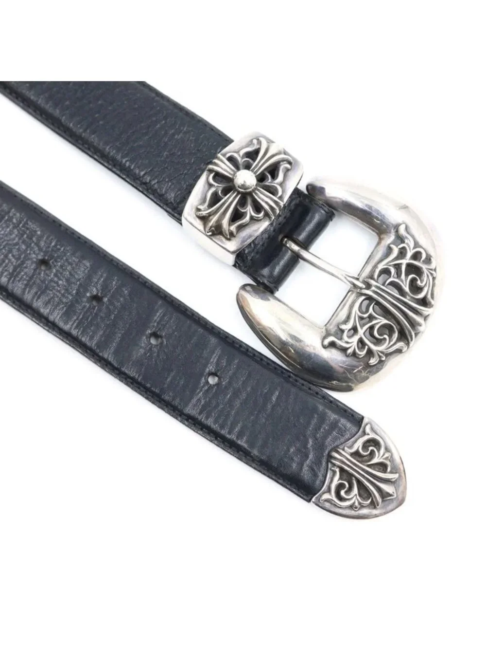Chrome Hearts Classic 3 PC Leather Belt Black Silver